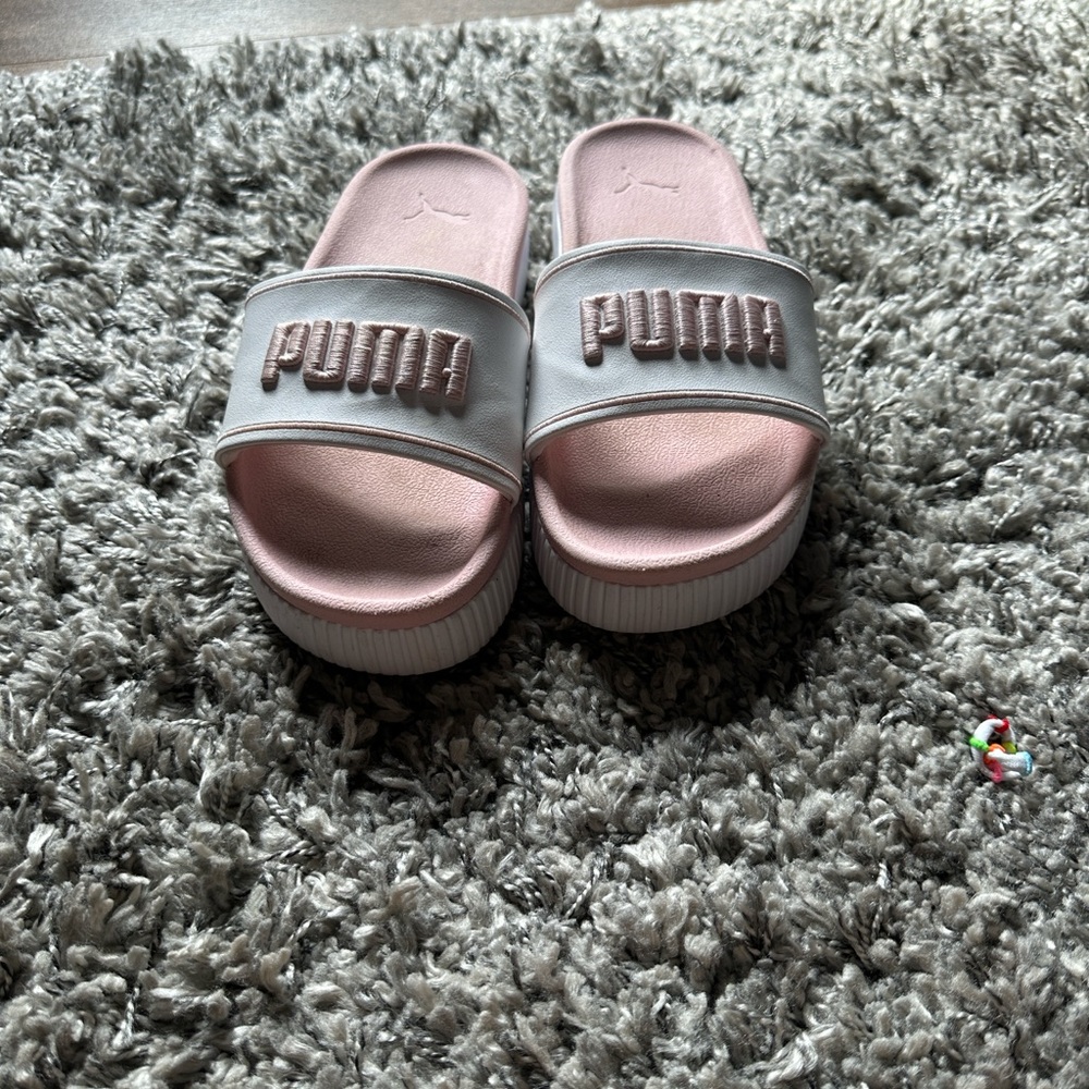 PUMA Soft Pink and White Slide Sandals